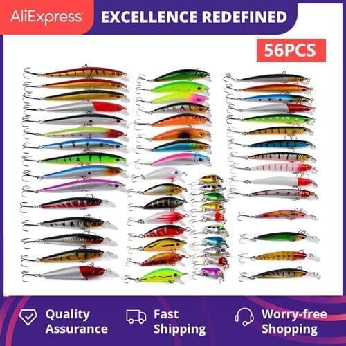 56Pcs Almighty Mixed Fishing Soft/Hard Lure Kits Wobbler Minnow Floating Spiners Carp Bait Bionic Crankbaits Set Fishing Goods
