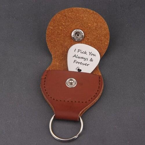 I Pick You Always Forever Custom Initials Date Guitar Pick Keychain Genuine Leather Guitarra Plectrum Case Bag Couple Gifts