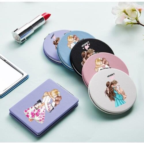Cute Portable Makeup Mirrors with Double Sides for Girl Mom Magnifying Cosmetic Pocket Compact Vanity Mirror Lustro Do Makijazu