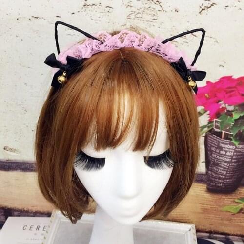 Women Girl Cute Lace Cat Ear Bell Bow-knot Headband Lovely Charming Night Party Club Bar Hair Clip Hairband Accessories Kawaii