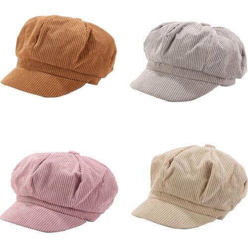 Fashion Winter-Autumn Ladies Retro Flat Top Casual Wild Octagonal Corduroy Art Octagonal Hat Women Vintage Beret Cap Striped