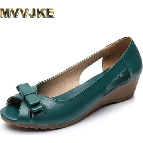 MVVJKE 2021Summer Women Shoes Woman Genuine Leather Platform Sandals Open Toe Mother Wedges Casual Sandals Women Sandals