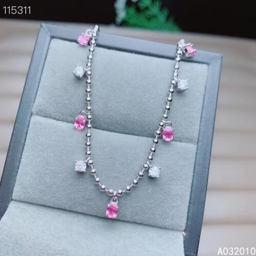 KJJEAXCMY Fine Jewelry 925 Sterling Silver inlaid pink sapphire women hand bracelet trendy support test hot selling
