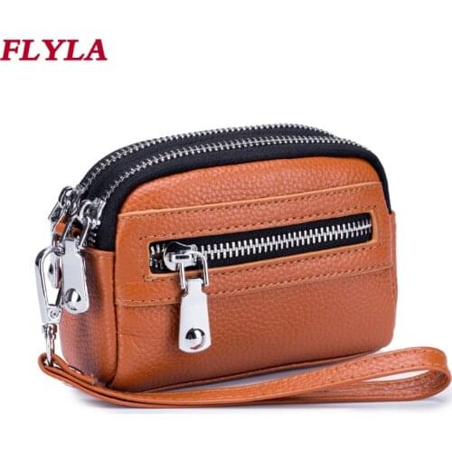 New Womens Coin Purse Real Cowhide Mini Bag Large Capacity Double Zipper Multifunctional Hand Bag Coin Bag Clutch Bag