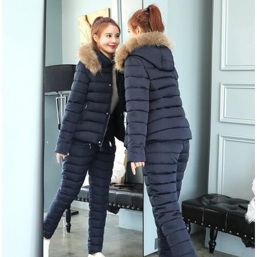 Winter Thick Short Korean Student Coat Two Piece Set Women Cotton-Padded Jacket Suit Big Size Conjuntos Pantalones De Mujer