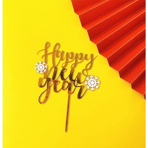Gold Silver Happy New Year Cake Toppers Acrylic Classic Birthday Cupcake Topper Dessert Decoration For Baby Shower Cake Supplies