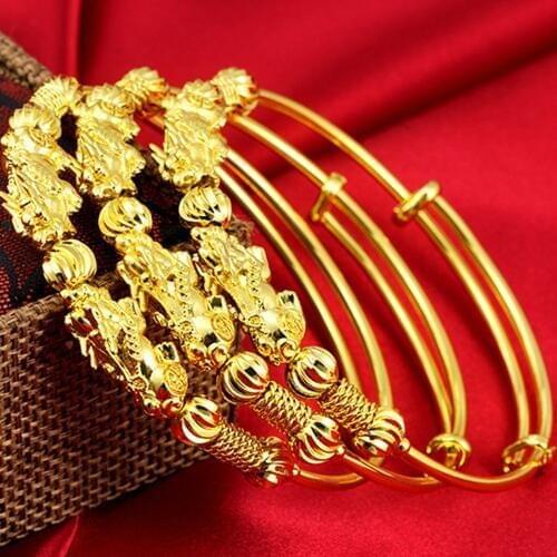 2 Pieces Wholesale Women Adjustable Bangle Yellow Gold Filled Classic Bracelet Gift Diameter 6cm