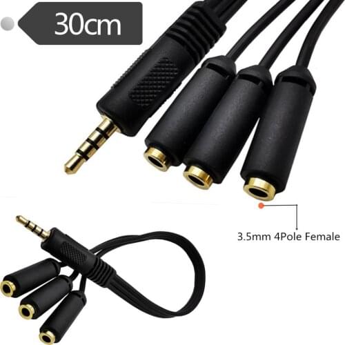 3.5mm 1 / 8-inch TRRS 4-pole / 3-turn male to 3x female headphones headset smartphone splitter microphone audio adapter cable