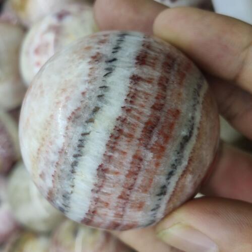 50mm Natural Tricolor Banded Calcite Sphere Pork Stone Crystal Ball