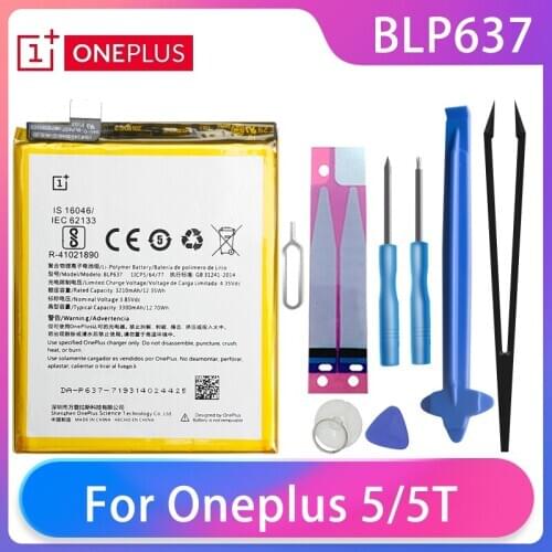 Original Oneplus 5/5T A5001A5010 Phone Battery BLP637 3300mAh High Capacity One Plus Phone Batteries Free Tools Phone AKKU