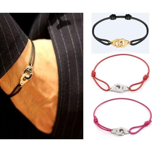 Titanium steel accessories wholesale color wax rope Titanium steel handcuff bracelet adjustable length gold buckle