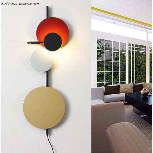 European Designer Painted Colorful Metal Round Circle Led Wall Lamp D32 H98cm DIY Planet Led Wall Scones Foyer Indoor Lighting