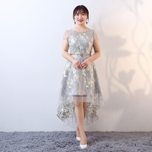 Formal Dress Party Boat Neck Short Gray Plus Size Simple O-Neck Zipper Back Regular Ankle-Length Evening Gowns For Women D005