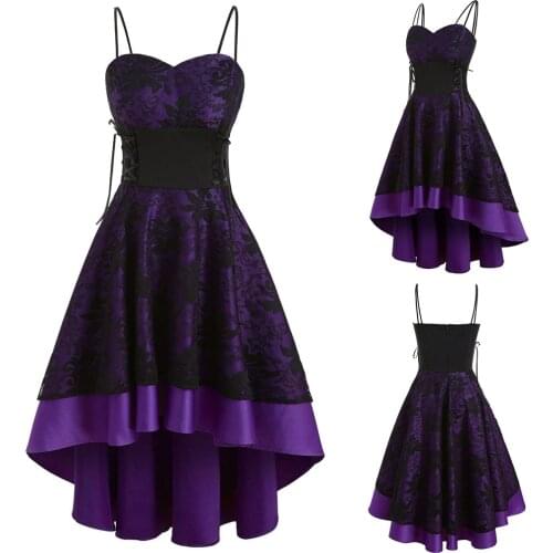 Gothic Lace Dresses Womne Vintage Lace Up Party Dresses Sleeveless Plus Size Grade Cami Splicing A-line Dress Белое Платье