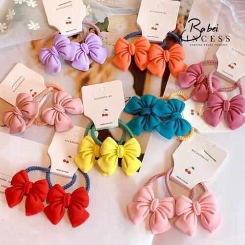 H:HYDE 2pcs Cute Bowknot Elastic Hair Bands Girls Hair Rope Ponytail Holder Bow Hair Ties Children Hair Gum Scrunchies