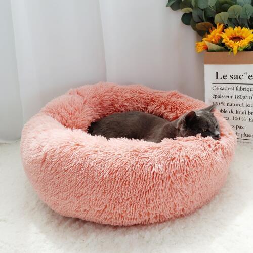 Round Plush Cat Bed House Soft Long Plush Best Pet Dog Bed For Dogs Products Nest Winter Warm Sleeping Cat Pet Bed Mat Cat House