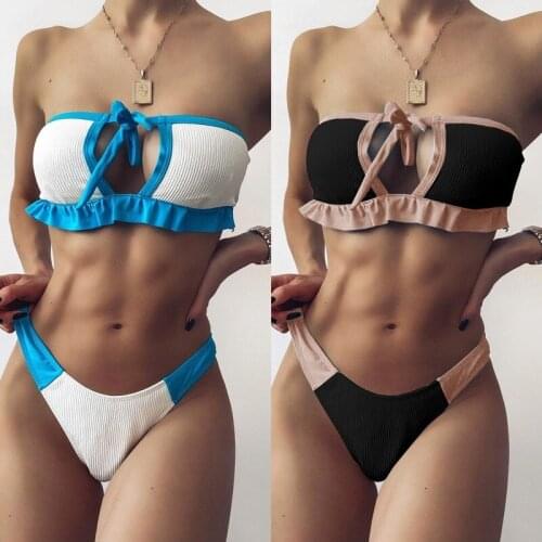 Sexy Ruffle Patchwork Brazilian Bikini Women Bandage Swimwear Female Swimsuit Two-pieces Bikini set Bandeau Bather Bathing Suit
