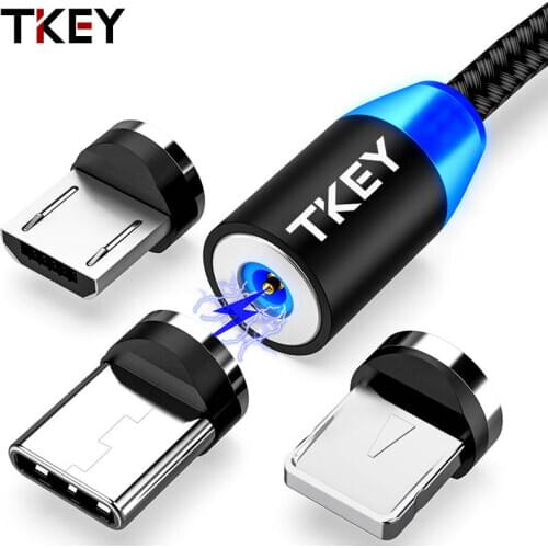 TKEY LED Magnetic Fast Charging Micro USB Type C Charger Mobile Phone Cable Data Charge 1m 2m Cord For Iphone12 Huawei Samsung