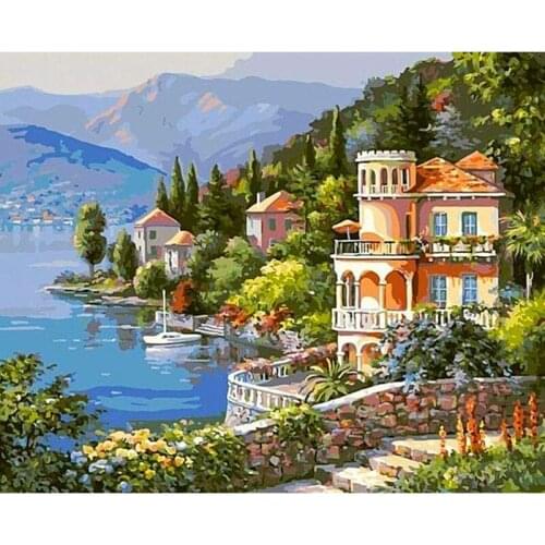 Painting By Numbers Dropshipping 40x50CM Coastal Trees Landscape Decor Posters And Prints Modern Living Room Artwork Picture