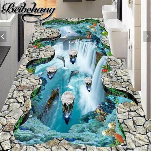 Beibehang Custom large floor sticker cliffs suspended island waterfalls birds kitchen walkway 3D floor self-adhesive floor paint