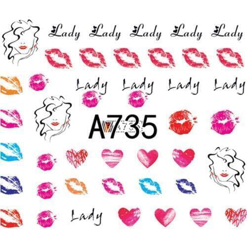GAM-BELLE New Designs 1 pc Sexy Lips Nail Stickers Decals Valentine Water Transfer Slider for Manicure Nail Art Decoration