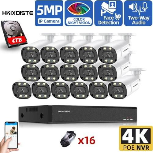 16CH 8MP POE NVR Outdoor 8CH Colorful Night CCTV Security System Two-way Audio POE IP Bullet Camera Video Surveillance Set XMEYE