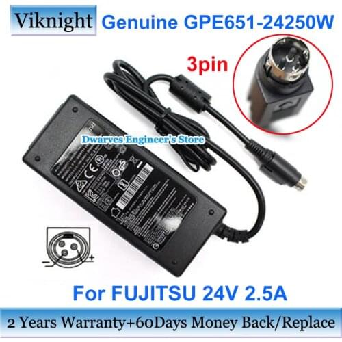 Genuine GPE651-24250W Power Supply Adapter 24V 2.5A 60W For DAJING DJ-240250-SA Laptop Charger 3Pin