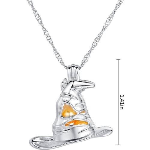 Harong Hat Cage Necklace Stainless Steel Long Chain Pearl Pendant Necklaces Cute Vintage Jewelry Party Gift Women DIY Gift