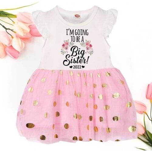 Promoted To Big Sister 2022 Kids girl dress girl gold glitter dress girl ruffles Sleeve outfits Letter Print Kids Clothes