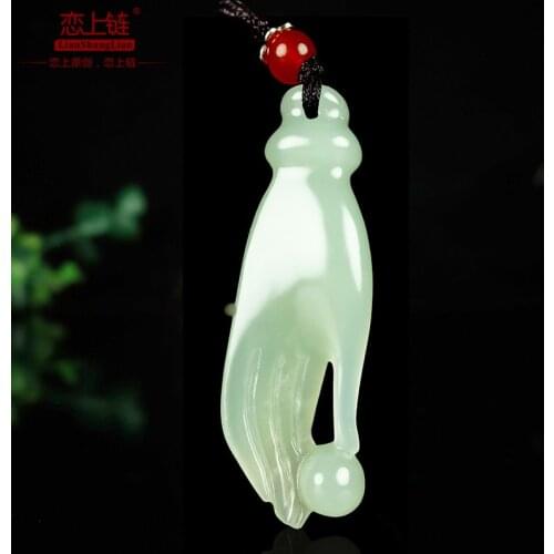 Genuine green jade pendant hollow handcarved Buddha Hand jadeite jade penants necklaces jade jewelry jade necklace