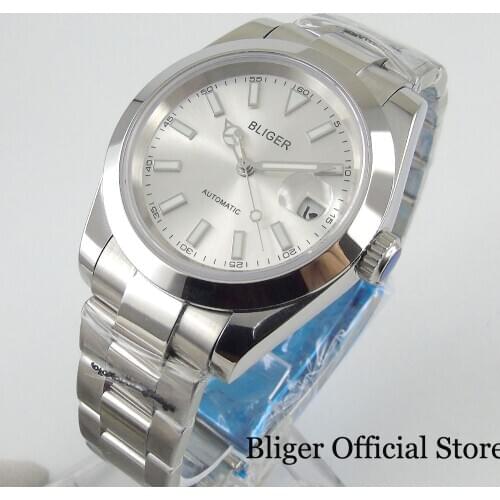 BLIGER New Polished Men Watch Sapphire Glass White Dial Date Window MIYOTA Movement Menatl Strap Deployment Clasp