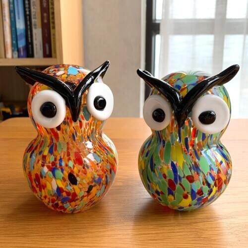 CRYSTAL HAND BLOWN OWL FIGURINES SCULPTURE ART COLLECTION ANIMALS PAPERWEIGHT TABLE CENTERPIECE ORNAMENT HOME DECOR XMAS GIFT