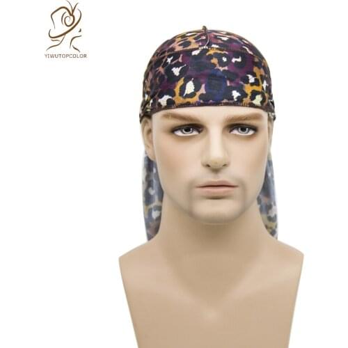New Digital Printing Long Tail Silk Durags Unisex Leopard Print Camouflage Turban Hat Fashion Hair Care Headwear Durag Wholesale