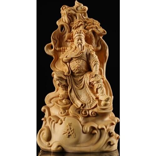 Boxwood 15cm Guan Gong Sculpture Figure Wood Guanyu Feng Shui Statue The Three Kingdoms Collection Home Decor