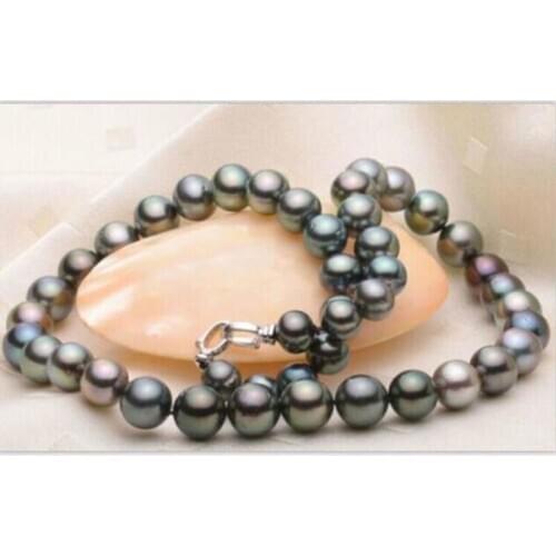 Stunning10-11mm tahitian multicolor black green red pearl necklace 18inch