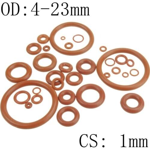 1mm Thickness Silicon Rubber O-ring Sealing 4-23mm OD Red Heat Resistance O Ring Seals Gaskets