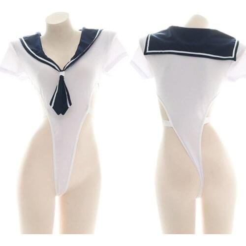 Japanese New Sexy Underwear High-Slit Sailor Suit Lapel Hollow Semi-Permeable Student Pajamas Uniform One-Piece Cosplay Suit