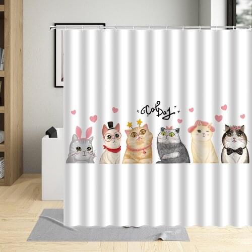 Funny Cat Shower Curtain Cartoons Bathroom Cute 3D Fabric Bath Curtains With Hook Waterproof Bathtub Decor For Girls Boys Screen