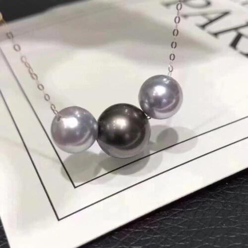 D909 Pearl Necklace Fine Jewelry Solid 18K Gold Round 8-10mm Nature Sea Water Tahiti and Golden Pearls Necklaces for Women Gifts