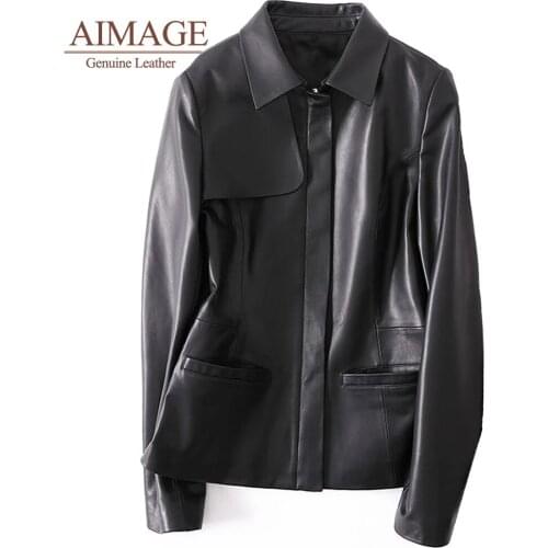 Women genuine leather korean style turn collar sheep coats sashes comfort real leather jacket splicing kurtka damska skóra PY018