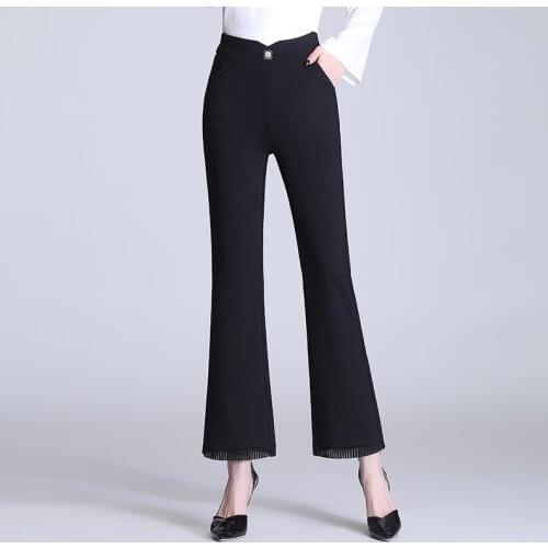 Womens Casual Pants Loose Style Stright Suit Pants Elastic Waist Office Ladies Flare Pants Trousers Streetwear Female Pants