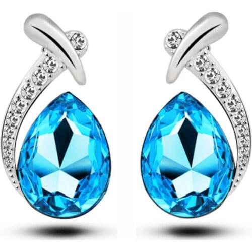 Dropshipping top quality women accessories bridal party Austrian Crystal Leaf feather stud earrings fashion Jewelry girl