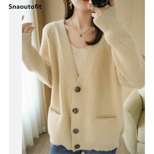 2021 Fall/Winter Ladies' Tops Hot Sale Series Loose Thick Wool Cardigan Womens Big V-Neck Lazy Wind Woolen Knitted Sweater Coat