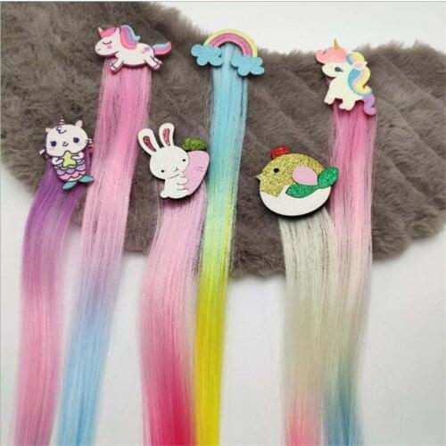 1PC Girls Rainbow Star Heart Crown Wig Hair Clips for Gilrs Hair Holder Kids Hairpins Barrettes Hair ties Girls Hair Accessories