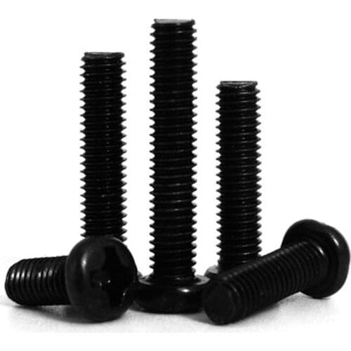100pcs M1x2/3/3.5/4/5/6mm Length Black zinc plating Round head Phillips screw Machine screws Pan heads cross bolt