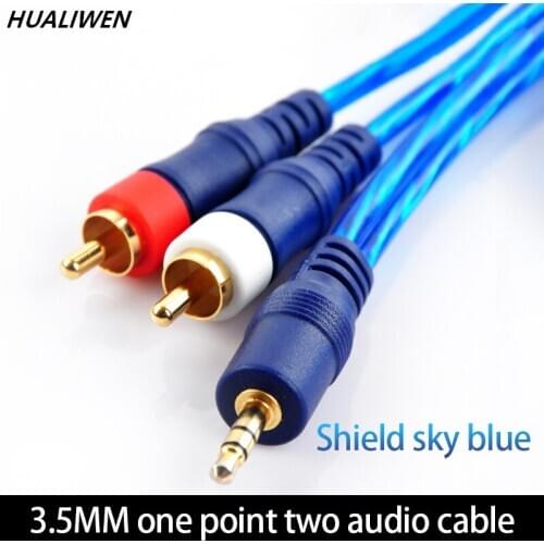 3.5 to 2RCA audio cable 3.5 pairs of lotus cable computer connection speaker cable transparent blue