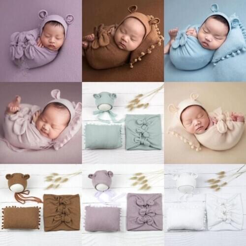 3Pcs/Set Baby Hat Pillow Wrap Newborn Photography Props Infants Photo Shooting Accessories