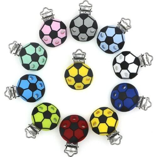 3Pcs Baby Pacifer Clips round football Shape Perle Silicone Teether Clip DIY Baby Dummy Chain Nipple Holder rodent Nursing