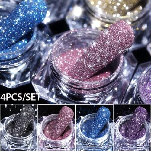 4Pcs/set Nail Glitter Powder Silver Laser Efffect Sequins Sparkling Shining Nail Art Flakes Nail Art Chrome Pigment Decoration