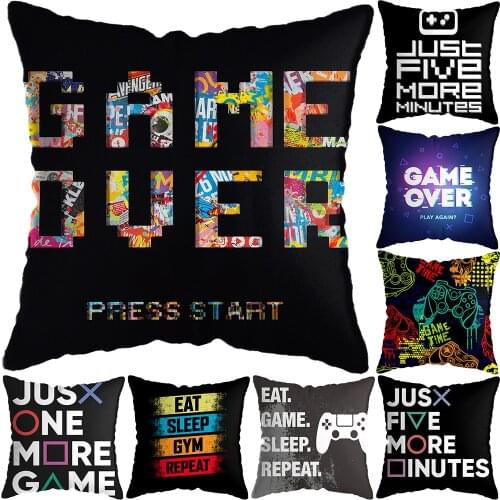 45x45cm Graffiti Game Over Pillowcase Pillowslip Pillow Cover Home Decoration Gamepad Play Games Pillowcase Sofa Decoration